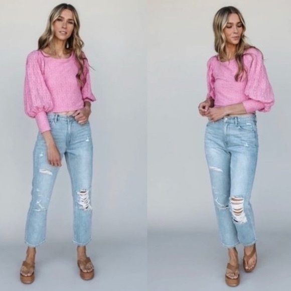 Free People Tops - Free People Tea Time Top Plumeria Open Back Floral Lace Balloon Sleeves Size L